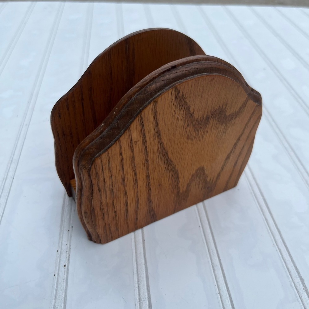 Northshore Inc Vintage Oak Wood Napkin Holder Scalloped Rustic Farmhouse Decor